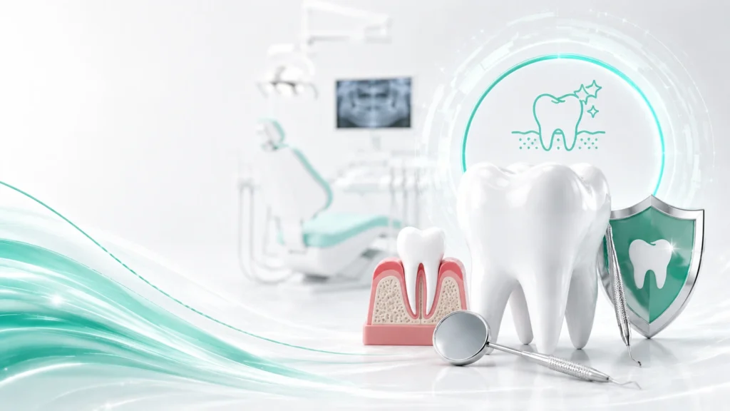 Advanced periodontal care illustration showing healthy gums, tooth support structures, and gum disease treatment concepts in Midtown Manhattan NYC.