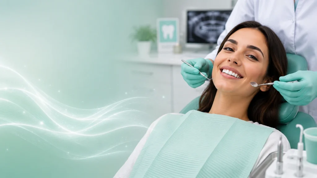 Patient receiving a preventive dental examination and professional oral health checkup in Midtown Manhattan NYC.