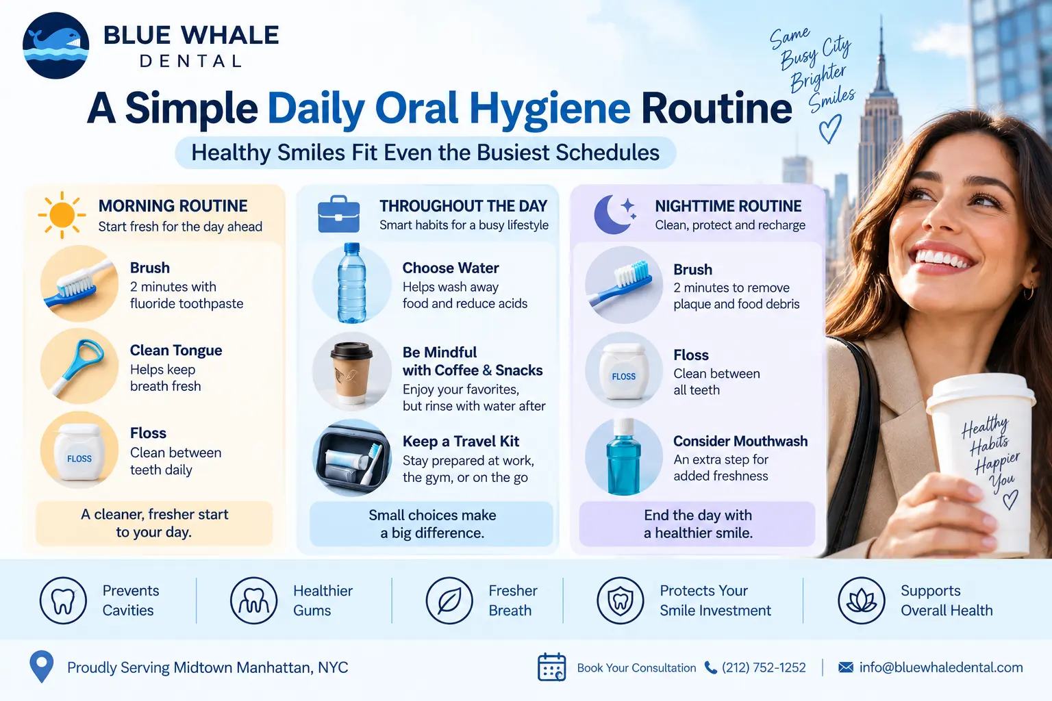 The best routine is one you can stick with during real life, not just on a good day. For people in Midtown Manhattan and other high-paced neighborhoods, convenience matters.
